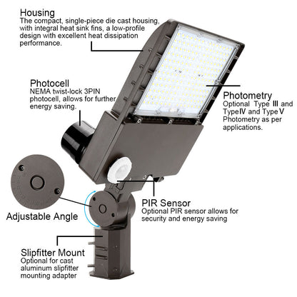LED Outdoor Area Style Light - 80W 10,000 Lumens 5000K Photocell