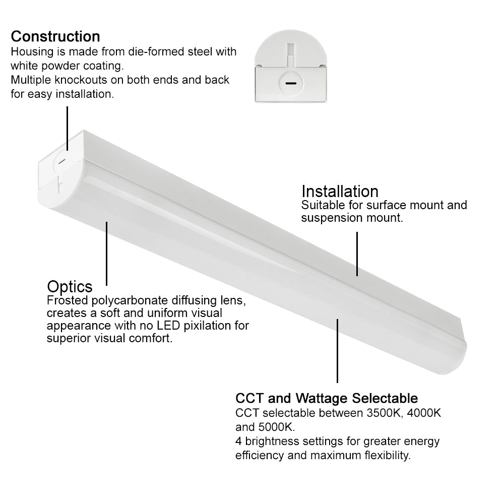 4FT LED Strip Fixture - 6500 Lumens Wattage Adjustable